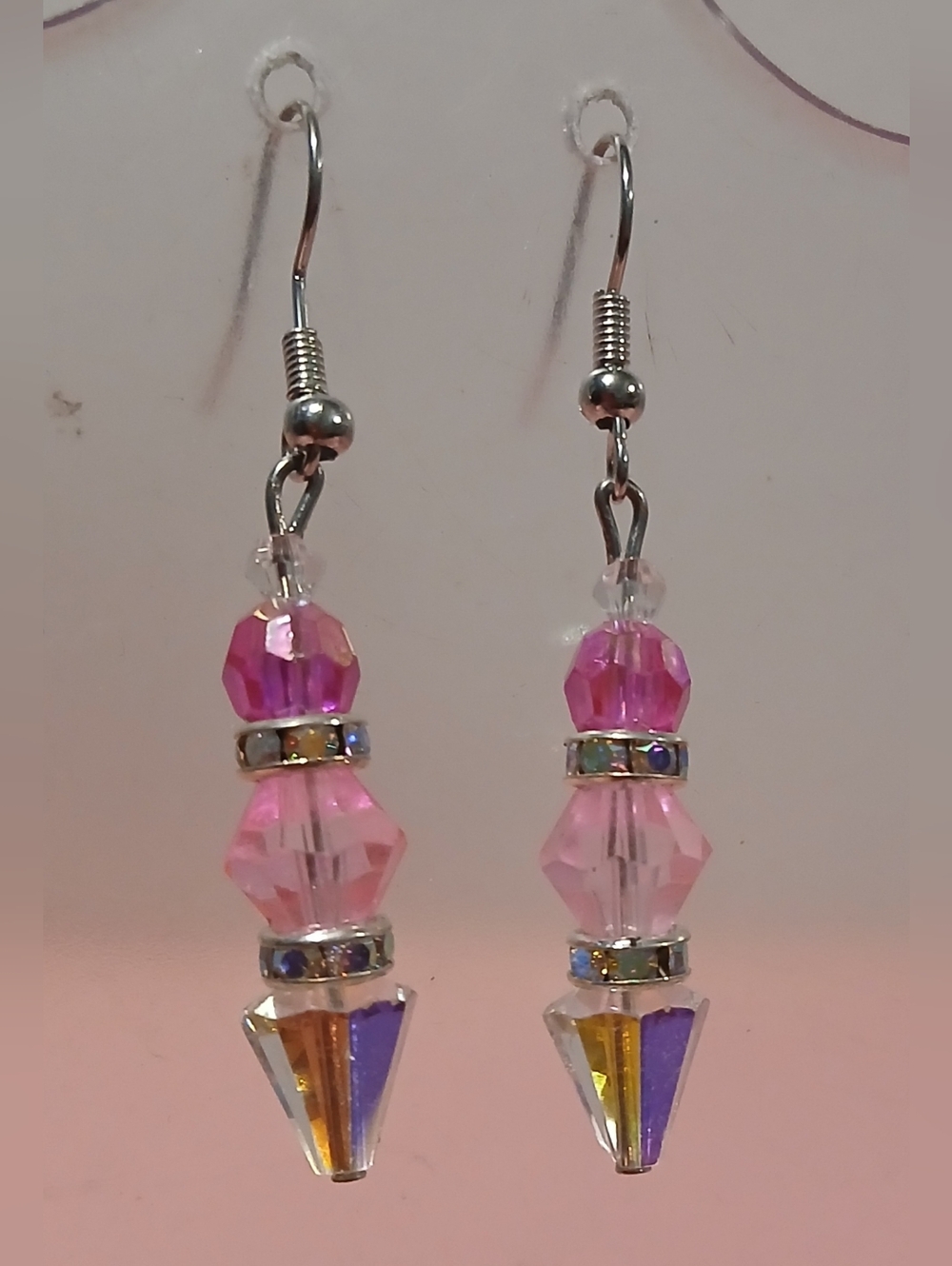 Hand Crafted Pink Crystal Dangle Earrings